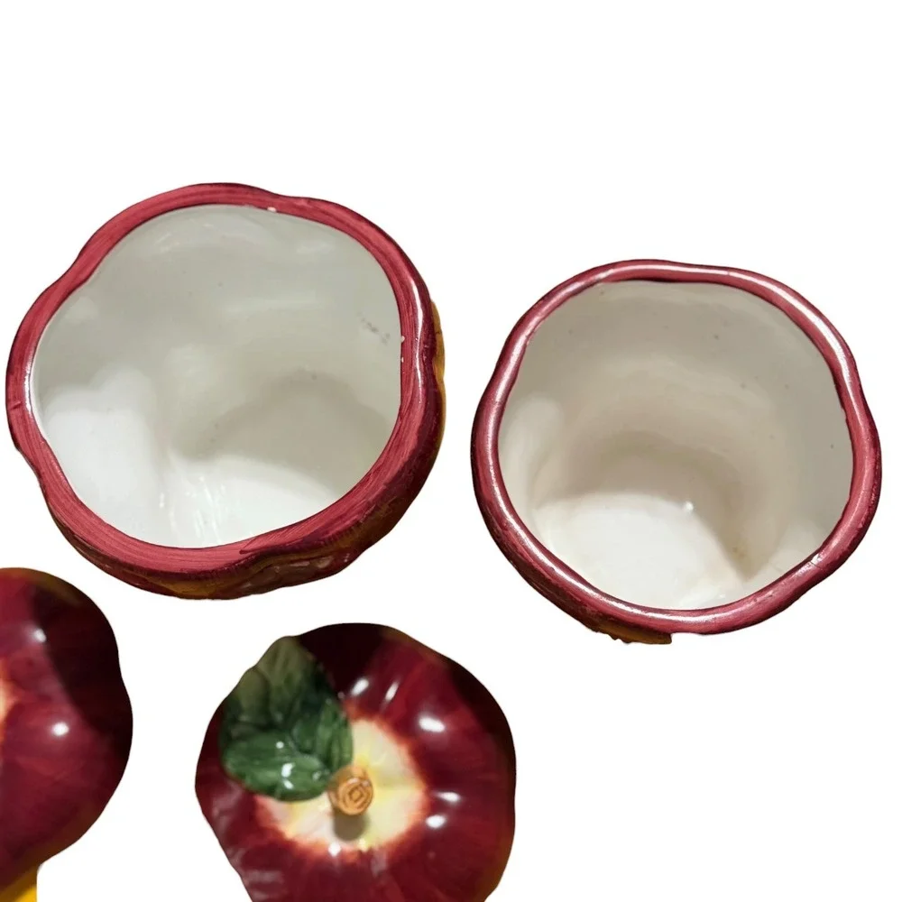 KMC Ceramic Apple Canisters Set of 2 Red Hand Painted Kitchen Storage Jars 7in